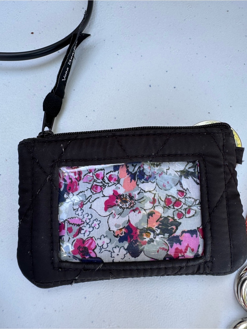 Vera Bradley Black Quilted Card Holder with Floral ID Window